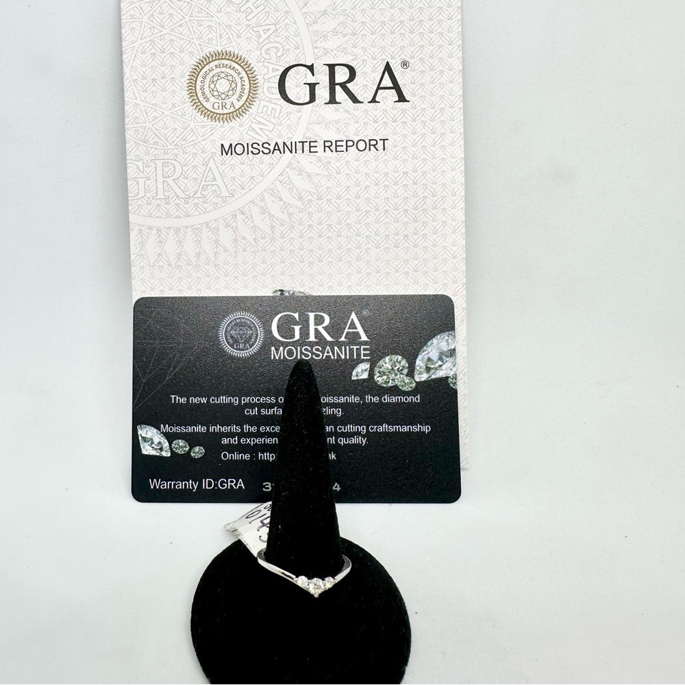 Moissanite Wedding Band Three Stone Anniversary Ring Guard Round GRA Certified - Picture 7 of 17